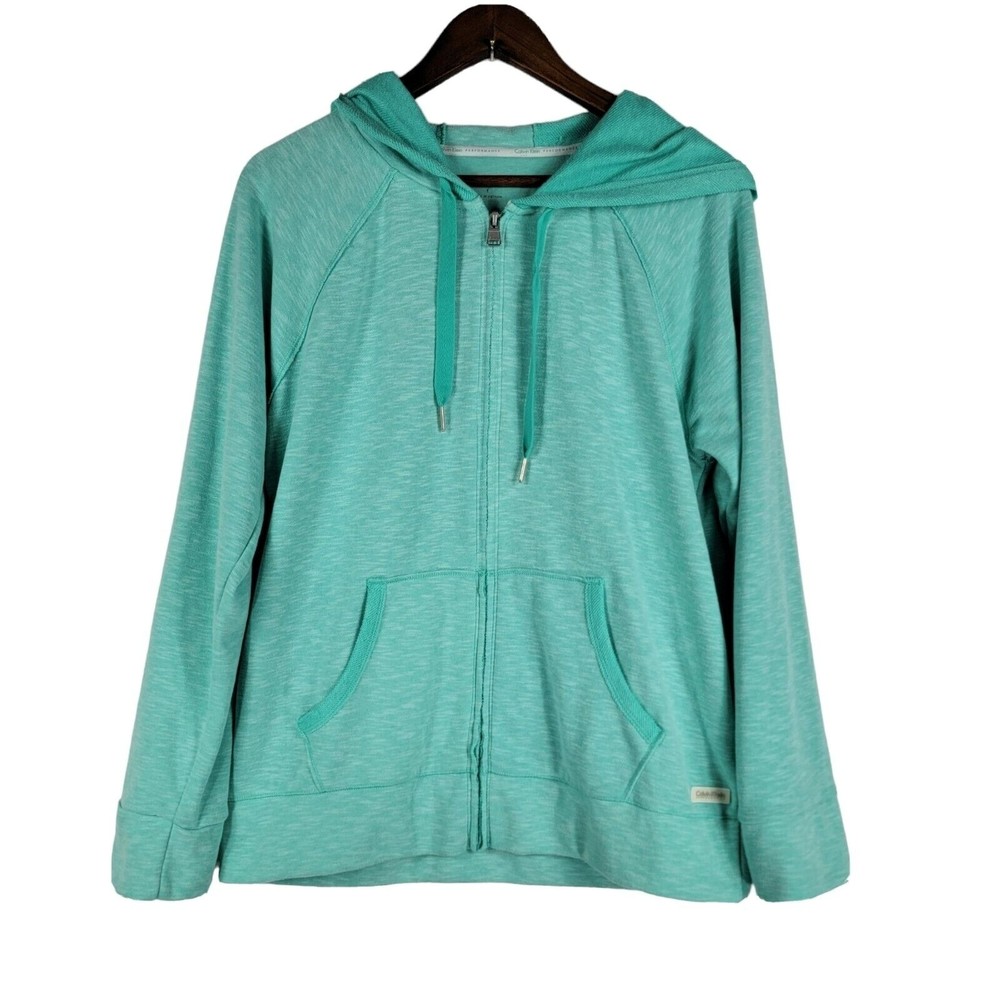 Calvin Klein Size Large Womens Mint Green Full Zip Hoodie‎ Pockets